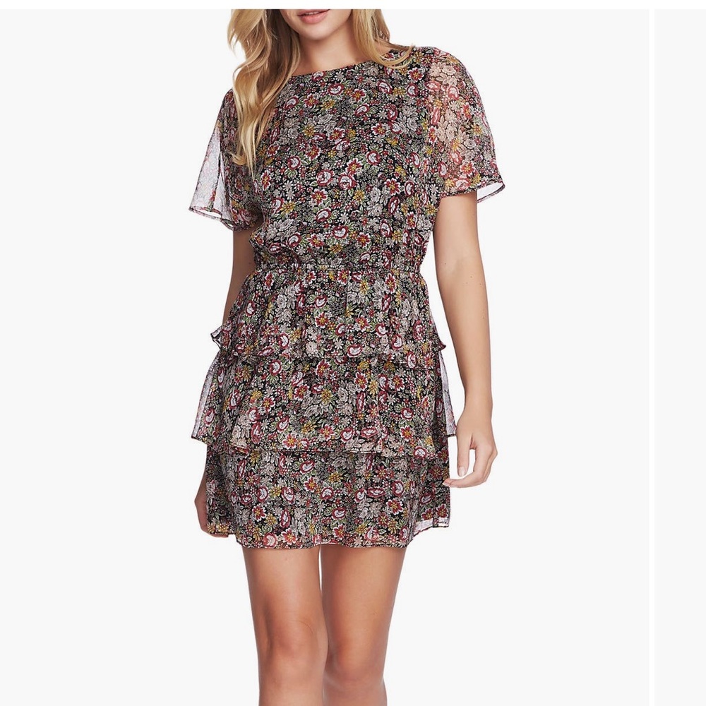 1.State ruffle Black Floral ruffle Dress size M